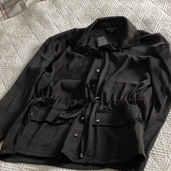 Modern Works Black Button-Up Top with Drawstring Waist - Picture 2 of 7